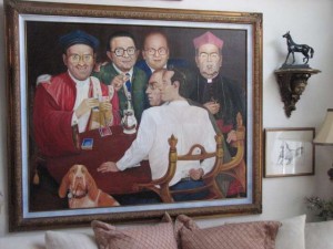 From left to right, Tito Mangiola included the players in their roles as “judge,” “politician,” “religious leader,” “dog,” “fly” and “Mafia" in his Il Bracco Italiano.
