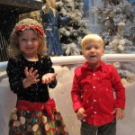 Enjoying the “snow” at the Wellington Mall in the Polar Express snow globe