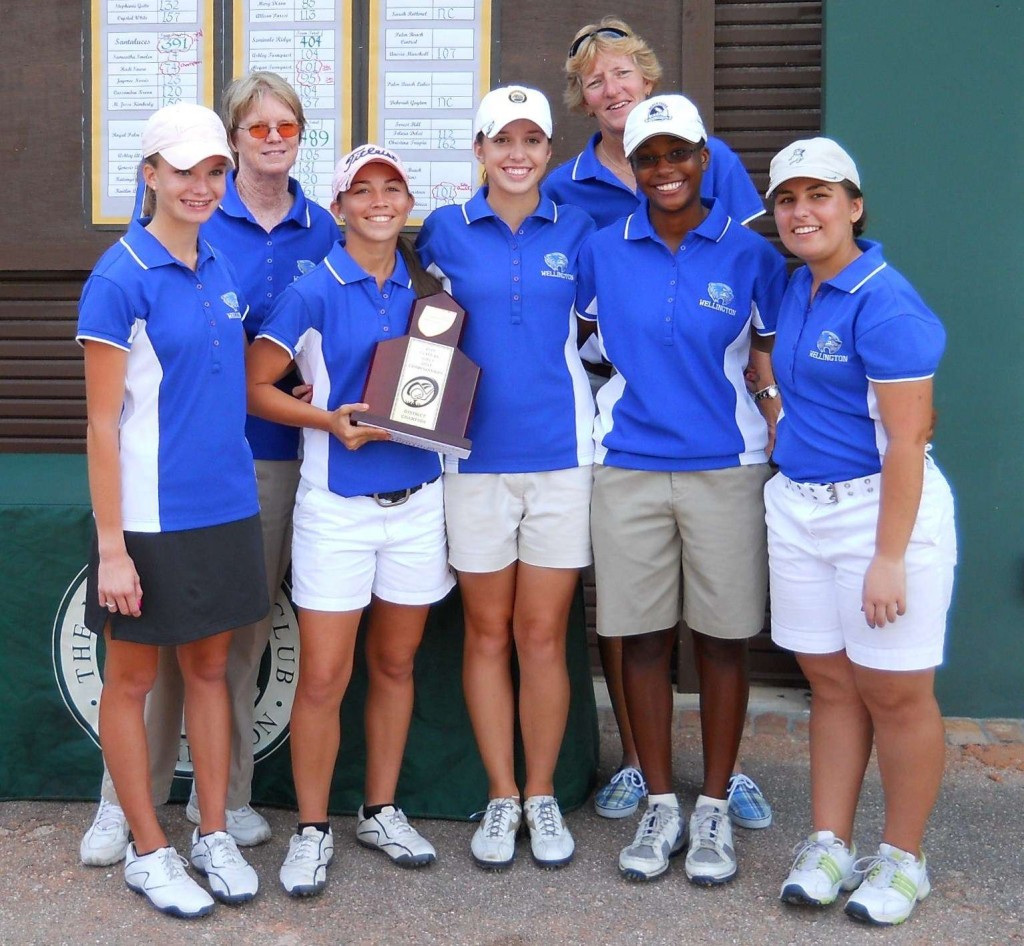2010 District 18 Golf Champions, the Lady Wolverines.  L-R: Mary Dixon, assistant coach Janet Lisle, Melissa Welch, Kaci Bennett, head coach Laurie Bawinkle, Janelle Johnson, Allison Parssi. 