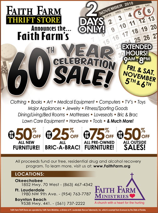 November, 2010 – Faith Farm’s 60th Anniversary Sale