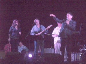 Kathi Kamen Goldmark, Dave Barry and Sam Barry perform with the Rock Bottom Remainders 