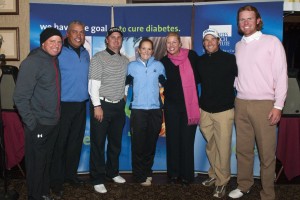 Celebrities participating in the DRI Wellington Golf Classic were (l-r): polo player Mike Azzaro, former MLB players Andrés Galarraga and Brad Wilkerson, LPGA tour members Anna Grzebien and Michelle McGann, and polo players Brandon Phillips and Kris Kampsen.