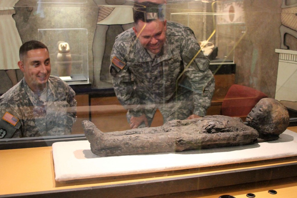 SG Robert Mariani and SSG Ben Carman check out the mummy at the South Florida Science Museum. 
