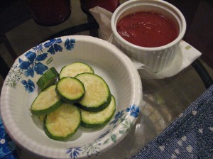 Golden zucchini coins, extra yummy when dipped in marinara sauce.