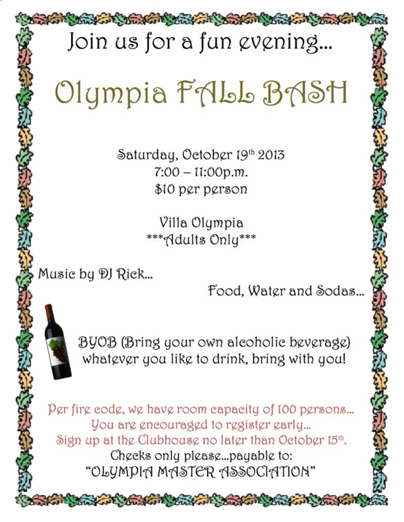 September, 2013 – Olympia Fall Bash October 19 – Olympia Master Association