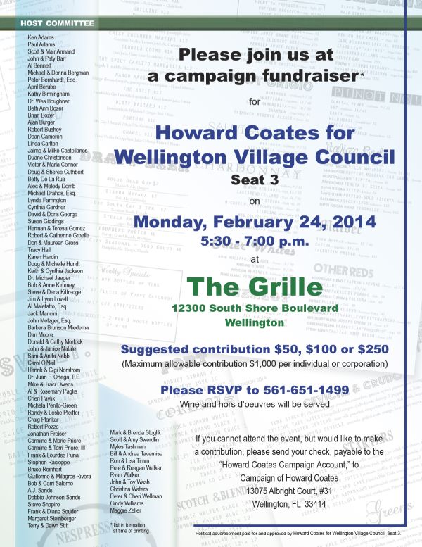 February, 2014 – Fundraiser for Howard Coates