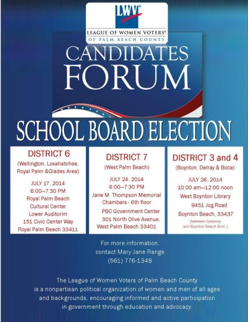 July, 2014 – Candidates Forum with the League of Women Voters