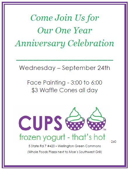 September, 2014 – Cups One Year Anniversary