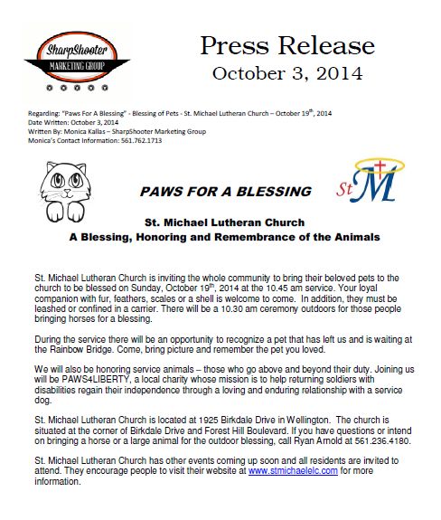 October, 2014 – Paws for a Blessing