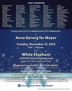 December, 2015- Fundraiser for Anne Gerwig, Candidate for Mayor