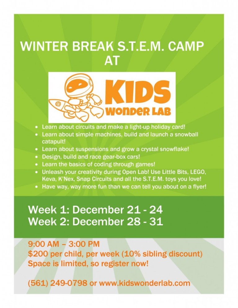 December, 2015 – Winter Break Camp at Kids Wonder Lab