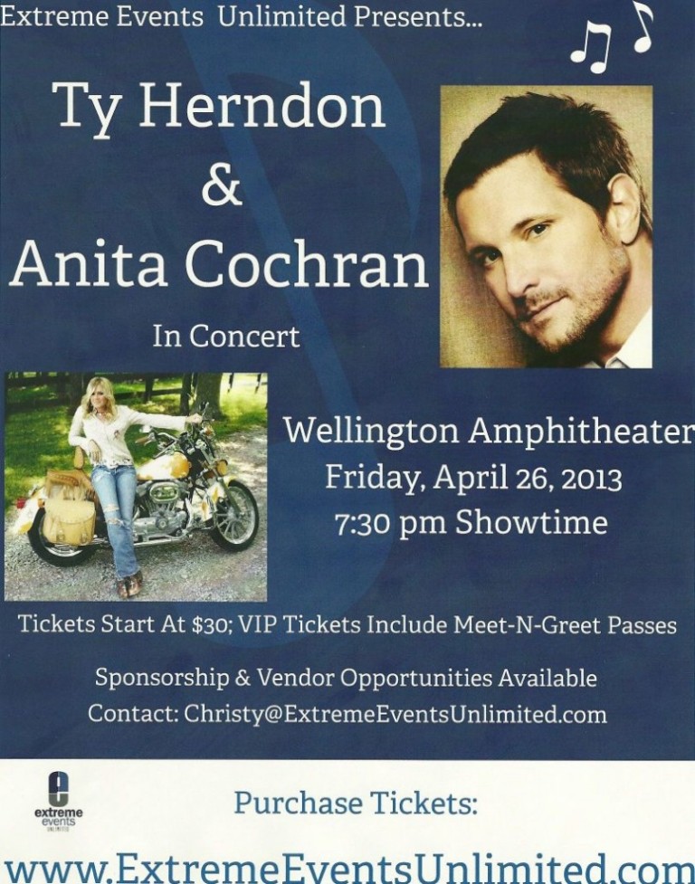 March, 2013 – Ty Herndon and Anita Cochran at the Wellington Amphitheater