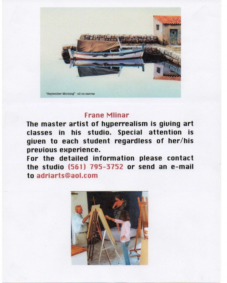 March, 2010 – Master Artist Frane Mlinar’s Classes