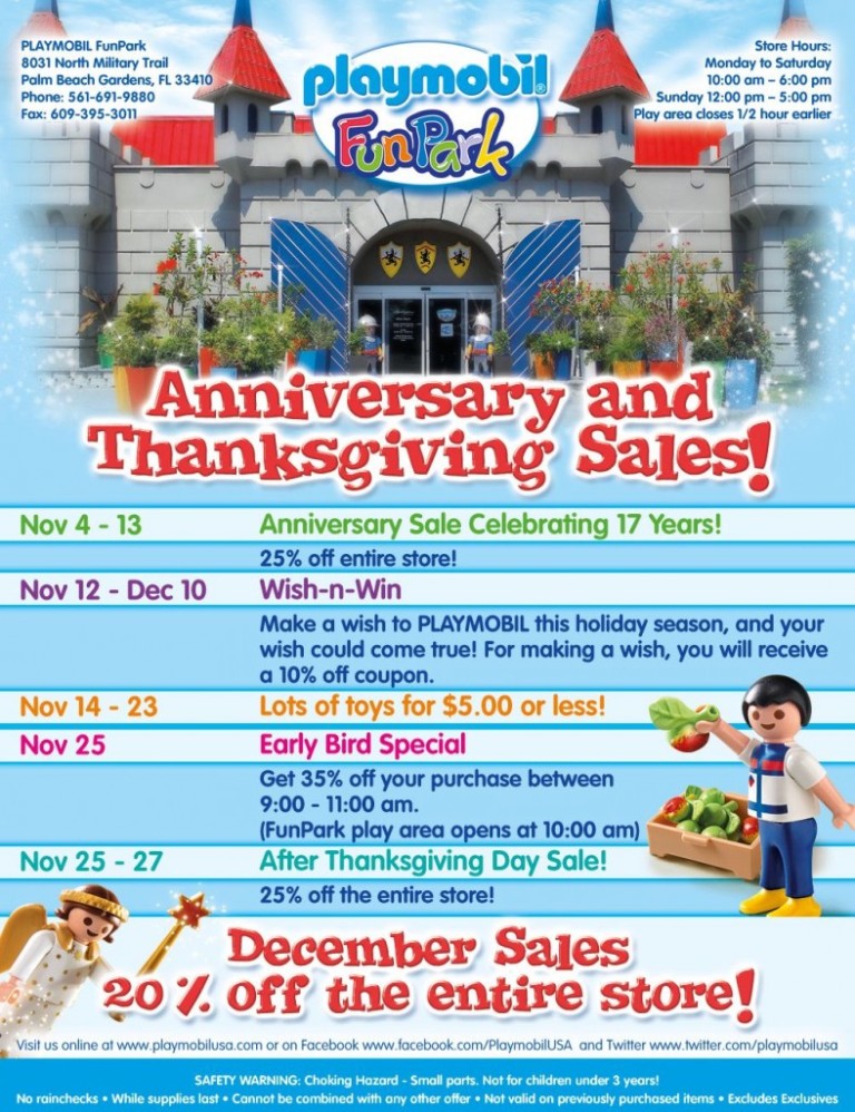 November, 2011 – Playmobil FunPark’s Anniversary and Thanksgiving Sales