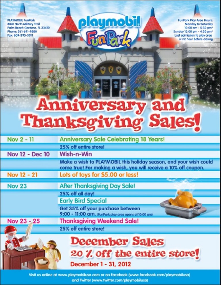 November, 2012 – Thanksgiving and Holiday Sales at Playmobil FunPark