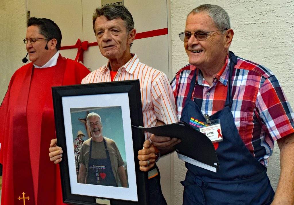 1. Rev Dr. Lea Brown, Senior Pastor; former Pantry Coordinator Chuck Jackson with picture of husband Rich Eichhorn to whom Pantry was dedicated; former Pantry Coordinator Dave Parziale