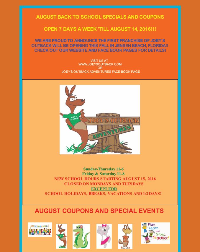 August Events at Joey’s Outback