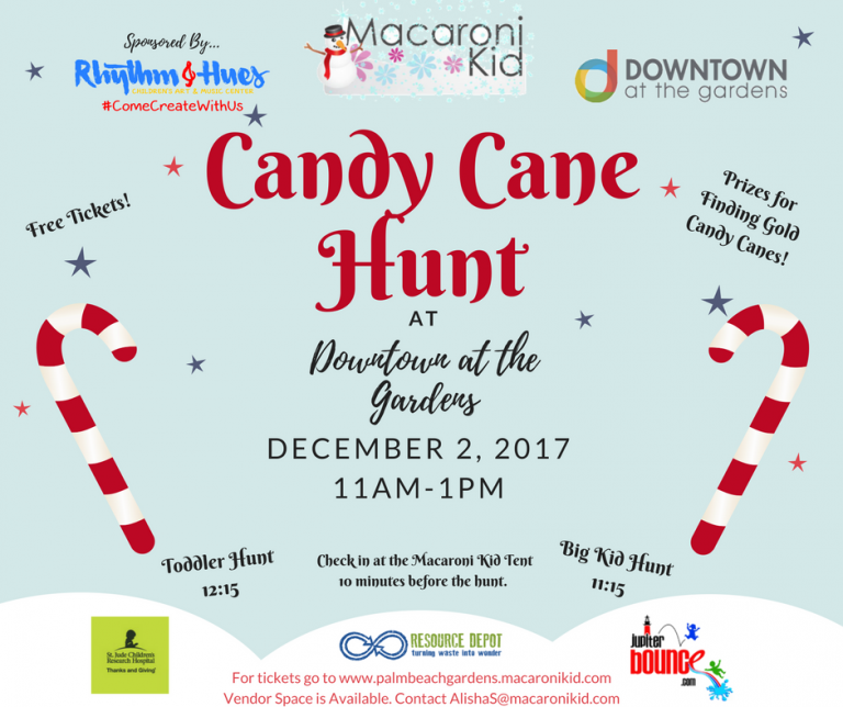First Annual Candy Cane Hunt at Downtown at the Gardens December 2, 2017, 11am-1pm
