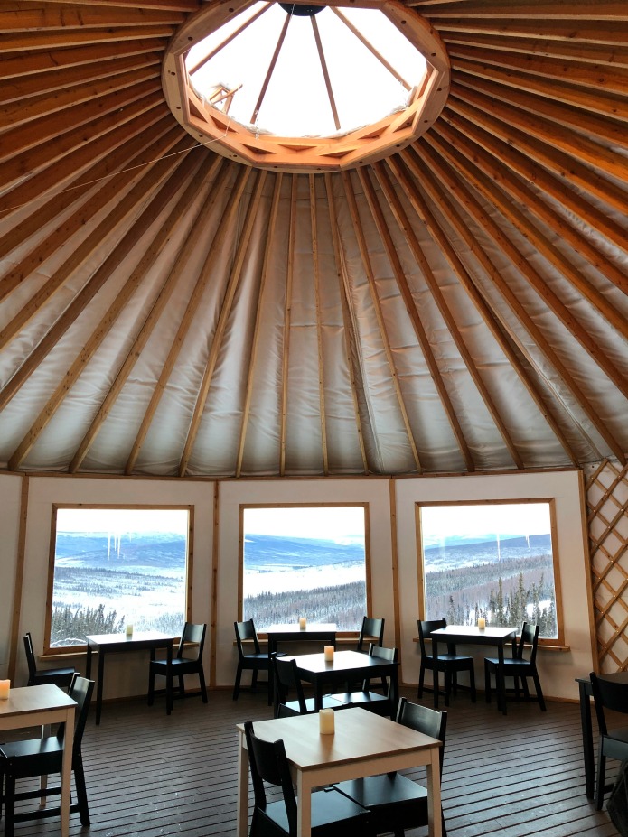 Dining in a yurt at Borealis Base Camp on Travel with Terri