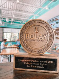 Bolay awards local blogger Cristyle Wood Egitto as a Community Hero to the restaurant industry during the Coronavirus Crisis