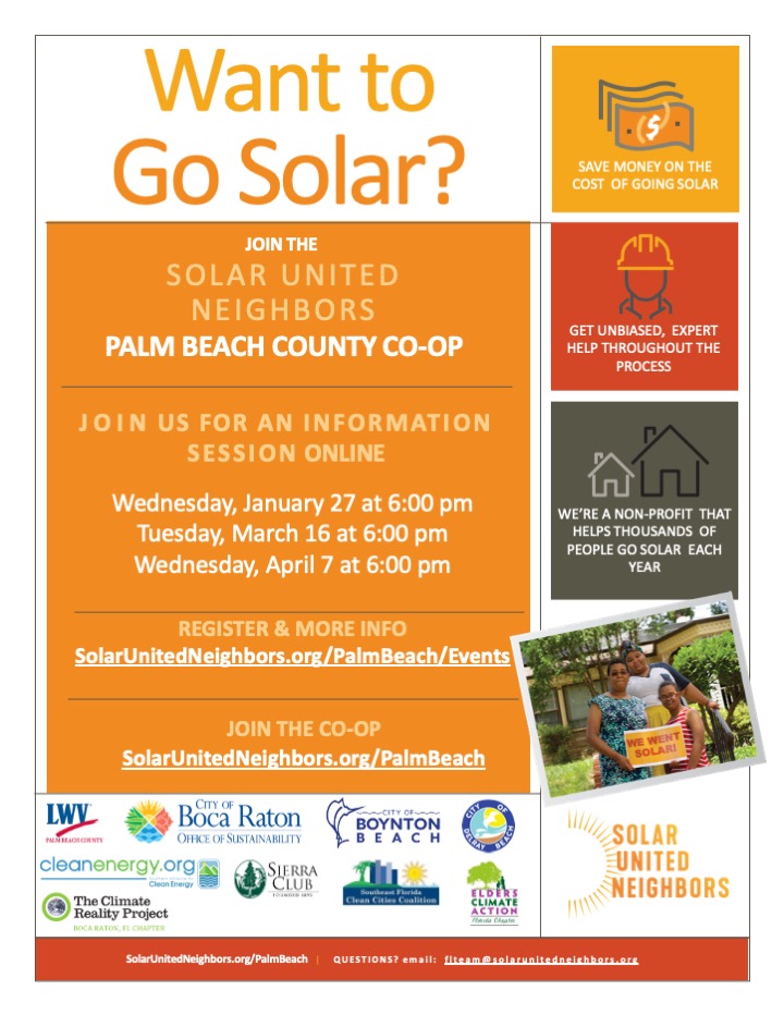 Local League of Women Voters Partners with Solar United Neighbors to Virtually Launch Palm Beach County Solar Co-op on Jan. 14