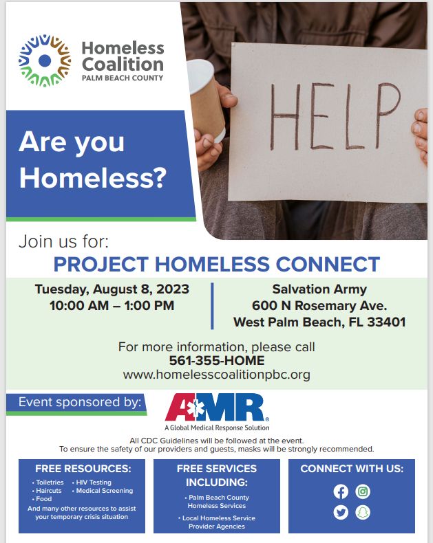 Palm Beach County Homeless to Have Access to Food, Medical Services, and More During August 8th Project Homeless Connect in West Palm Beach