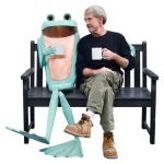 1. Ribbit scultor Andy Cobb nd one of his whimsical frogs