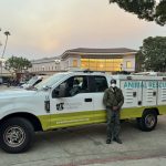 Animal Control Officer at Pasadena Evacuation Center Assisting with Animals_010825